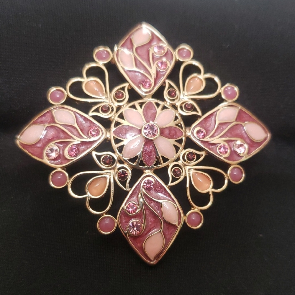 Vintage Pink/Purple Rhinestone, Enamel Brooch.